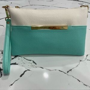 Charming Charlie Wristlet Clutch - Cream and Mint 100% PU No Callouts